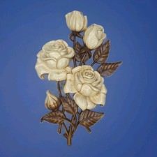 Vtg Homco Syroco Floral Roses  Wall Art Plaque 4460 Gold Accent Cottage Decor  picture