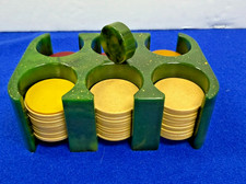 Vintage Green/Yellow Bakelite Catalin Travel Poker Caddy &Swirl Chips DS43 picture