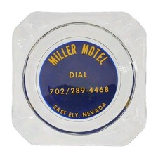 Vintage Clear Glass Marketing Ashtray / Miller Motel / East Ely Nevada NV picture