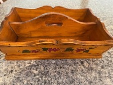 Vintage Wooden Tray w/Handle~For Mail/Keys/Phone~Hand Painted Sides~Grapes/Leave picture
