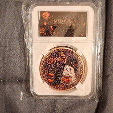 Halloween Copper Collectible Coin Round in Holder - Spooky/Trick picture