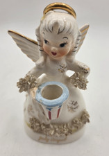 Vintage NAPCO 4th of JULY Birthday Girl Angel Figurine Spaghetti Trim A1367  picture