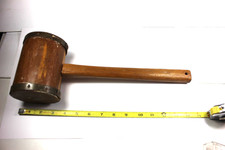 Antique Vintage Amish Barn Builders Wooden Mallet w/ Hand Forged Iron Bands picture
