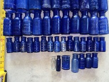 Cobalt Blue Glass Medicine Bottles Embossed Bromo-Seltzer Various Sizes. picture