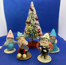 Vintage Pulz Elf Gnome Pixies Japan Ornaments with Christmas Tree picture
