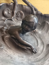 Antique WMF (Kohler&Co) Art Nouveau Child Swimming & Lizard silver pl. Tray Bowl picture