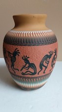 Vintage Navajo ELLA MORGAN Kokopelli Red Clay Vase. 6” tall. 1998 picture