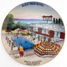 Vintage Souvenir Plate MING TREE MOTEL Santa Barbara California CA Hand Painted picture