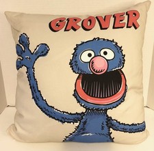 Large Sesame Street GROVER Pillow Plush 18x18 Muppets Decorative Toss Cushion K9 picture