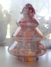 Christmas Tree Pink Iridescent Carnival Slag Glass Bohemian Mouth Blown 9 1/2