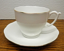 Vintage Roslyn Fine Bone China 1950s TEA CUP &SAUCER White w/ Gold band, England picture