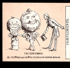 Uncle Sam 1876 Centennial Expo Union, ME Hair Barber World Prang Trade Card j.US picture