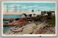 Annisquam Light Lighthouse Coastal Landscape Gloucester MA 1937 Postcard TS-200 picture