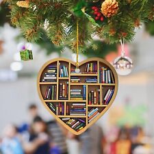 Book Lovers Heart-Shaped Bookshelf Pendant Ornament Christmas Tree Decor Gifts picture