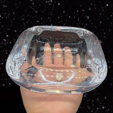 Vintage Vannes France Abstract Crystal Art Glass Dish Ashtray Thick Clear Glass picture
