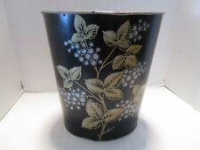 Retro Decoware Wastebasket can trust Oval Metal  Floral Black Gold silver 1960's picture