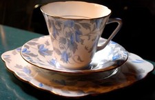 Vtg ROYAL GRAFTON ASHLEY BLUE Bone China 3 pc Teacup Saucer Plate Trio England picture