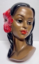 Vintage Marwal? Chalkware Hawaiian Woman Bust Tiki Hibiscus MCM 1960s Hula Girl picture