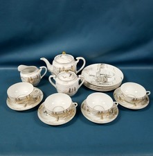 VTG Japanese Kutani Porcelain Tea Set for 4 Gold Painted Mt. Fuji on White picture