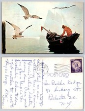 Standard Maine Lobsterman Fishing Boat Gulls Kennebunk Postcard picture