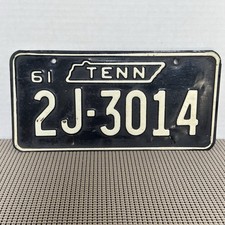 1961 Tennessee Original License Plate 2J-3014 Black White Embossed Vintage Tag picture