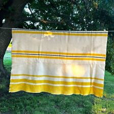 Vtg Wool Blanket Striped Cream Black Yellow Hudson Bay Style 59.5” X 79” READ picture