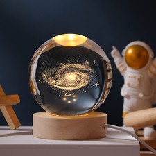 3D Galaxy Crystal Ball 2.4 in Laser Engraved LED Wood Base Astronomy Decor picture