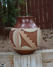 Dominguita Sisneros and Tomasita R. Montoya - Large Deeply Carved Polychrome Pot picture