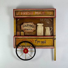 Vintage Large Elaborate Wooden Trade Sign For Grimes Dairy In Form Of Wagon Cart picture