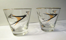 VINTAGE DEALER PLYMOUTH DESOTO 2 ON THE ROCKS LOGO INSIGNIA BARWARE GLASSES picture