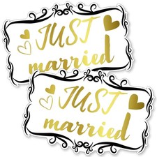 2 Pack Decorative Car Magnet Just Married 14x9.5 Inch Auto Decor Accessory picture