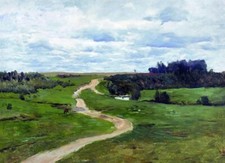 Art Oil painting Isaac-Levitan-Road field landscape handmade canvas 24