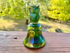 Boyd Crystal Art Slag Glass Owl Bell #30 Old Lyme Carnival 8-15-85  Iridescent picture