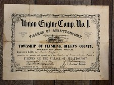 1865 Queens New York Fire Department Engine 1 Document NYFD Civil War Antique picture