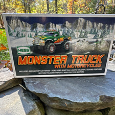 Vintage 2007 Hess Toy Monster Truck with 2 Motorcycles New In Box NIB Collectib picture