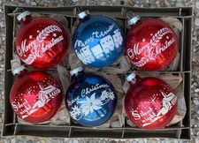 VTG Shiny Brite USA Silent Night Seasons Merry Christmas Stencil Glass Ornaments picture