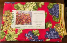 Vtg Vallesusa Italian Table Linen 100% Cotton Red Grapes Fruit Oblong 70”x90” picture
