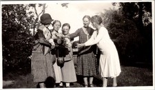 Vtg B&W Snapshot Five Women Garden Party Dresses Flowers 1930 picture