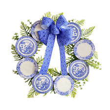 Blue Willow Wreath Front Door Wreath Decoration 15in Blue White Artificial Decor picture