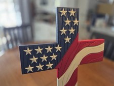Patriotic 3D Printed American Flag Cross | USA Christian Wall Decor | Large 20” picture