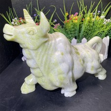 7LB 7.4'' Natural Xiuyan Jade Bullfighting Carving Crystal Quartz Reiki Decor picture