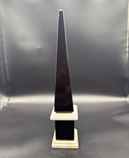 Vintage Polished Stone/Marble Obelisk Sculpture Black/White Base 20” Art Deco picture
