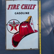 Early Original Vintage 1963 Texaco Fire Chief Porcelain Pump Plate Gas Oil Sign picture