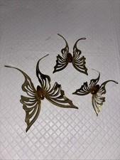 Vintage Home Interiors Brass & Wood Butterflies Metal Wall Art HOMCO Set of 3 picture