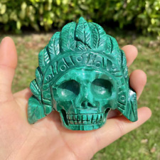 361g  Natural Malachite Quartz Hand Carved Skull Crystal Skull Reiki Gift Decor picture