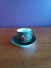 Vintage MV CO Handpainted Green and Gold Tea Cup & Saucer Made in Germany #110 picture
