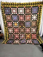 antique quilt top 86x99 cotton yellow & mixed stars need repair original 1800s picture