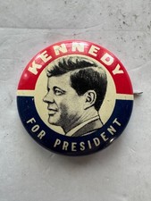 Vintage 1960 JFK Kennedy for President Pinback Button Green Duck Chicago 1.25