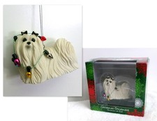 SANDICAST HAND PAINTED MALTESE WITH CHRISTMAS LIGHTS CHRISTMAS ORNAMENT NEW picture
