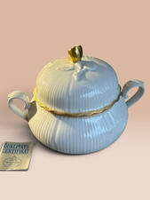 Tirschenreuth Porcelain Lidded Tureen w/ Handles White/Gold Swirl Round picture